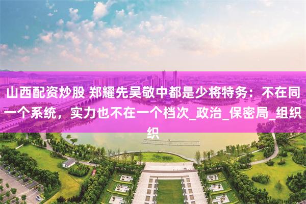 山西配资炒股 郑耀先吴敬中都是少将特务：不在同一个系统，实力也不在一个档次_政治_保密局_组织